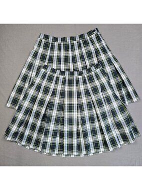 Dennis Junior Plaid Pleated Skirt Size J5 Green/Blue/White Uniform Tartan H1890A
